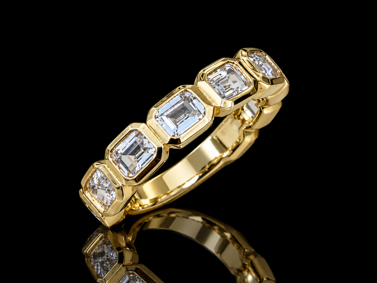 14K Yellow Gold Emerald-Cut White Topaz ¾ Eternity Ring
