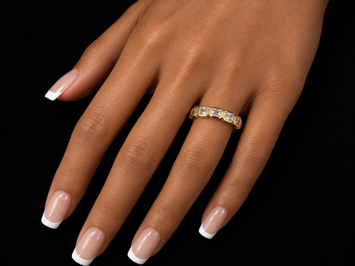 14K Yellow Gold Emerald-Cut White Topaz ¾ Eternity Ring