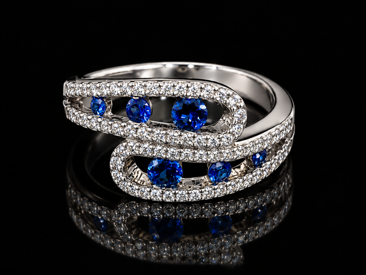18K White Gold Blue Sapphire and Diamond Ring