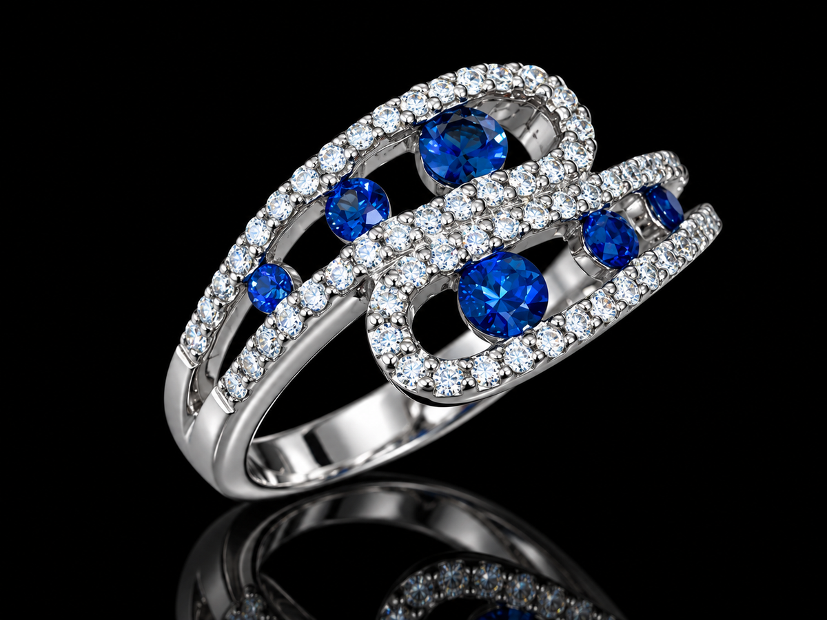 18K White Gold Blue Sapphire and Diamond Ring