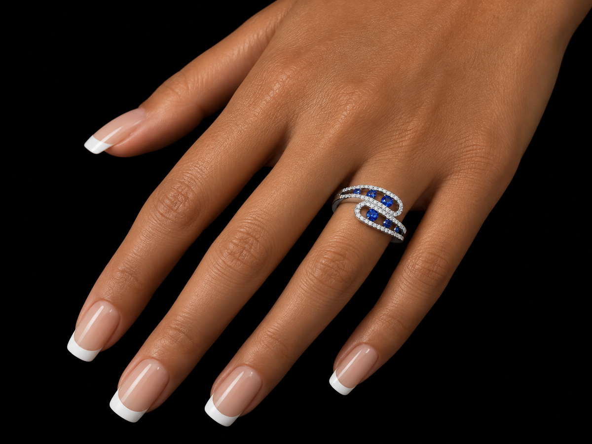 18K White Gold Blue Sapphire and Diamond Ring