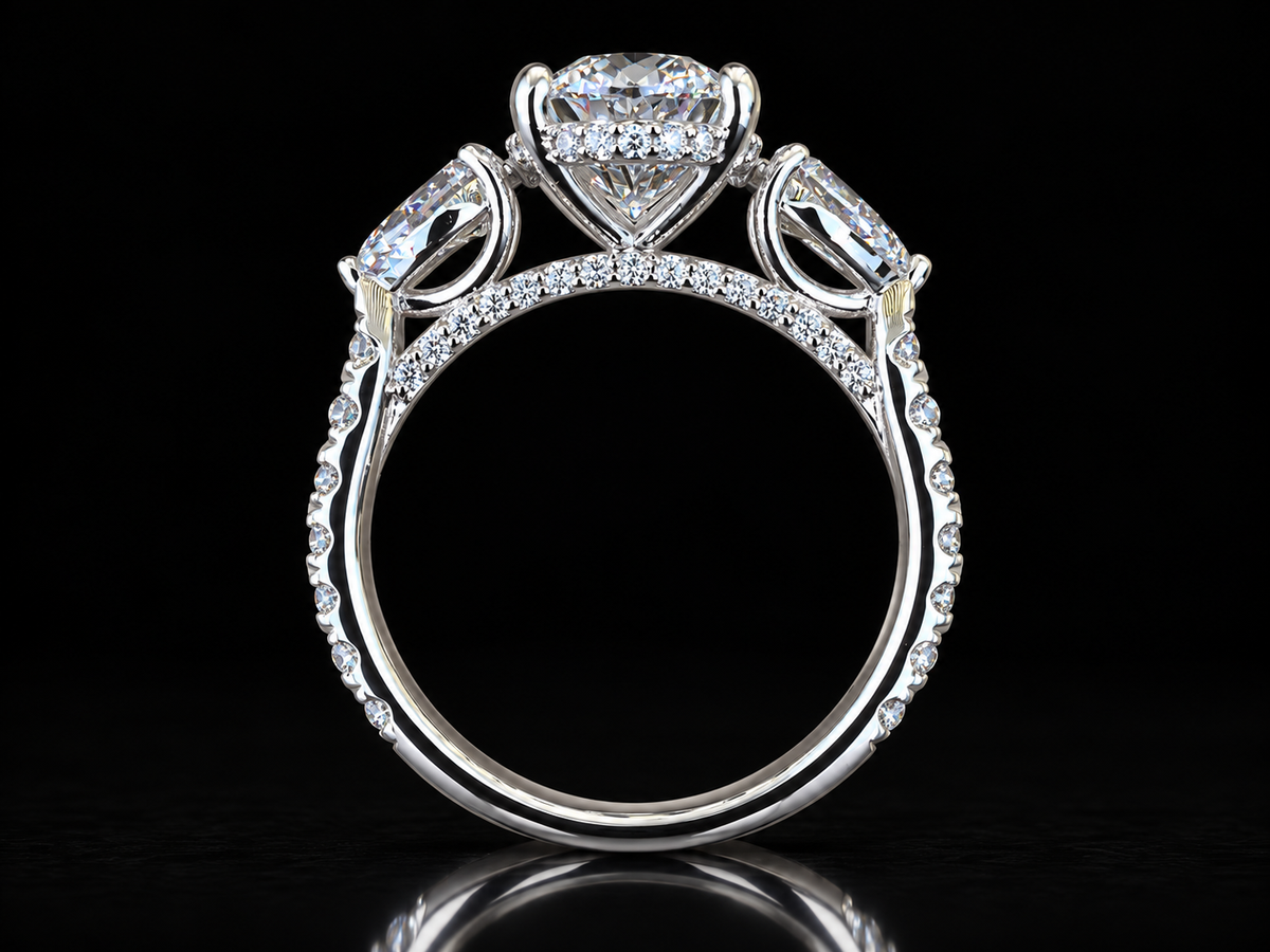 3 CT Oval Lab-Grown Diamond Trilogy Ring with Pavé Side Diamonds