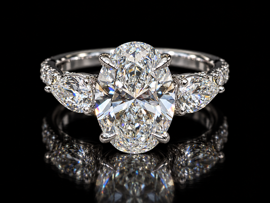 3 CT Oval Lab-Grown Diamond Trilogy Ring with Pavé Side Diamonds
