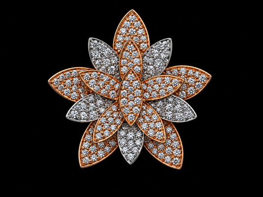 18K White &amp; Rose Gold Diamond Petal Flower Ring, 0.90ct Natural VS F–G Diamonds Angelica Jewellers