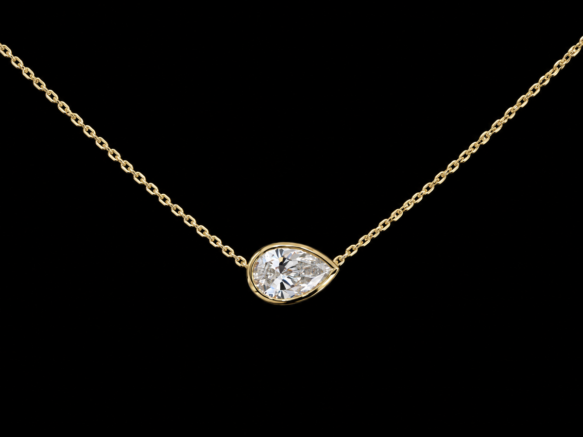 Oval Lab-Grown Diamond Bezel Solitaire Necklace – E VVS2 | 14K Gold | 17" Forza Chain (Copy) Angelica Jewellers
