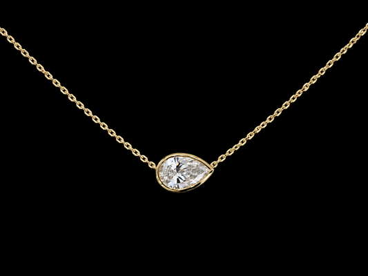 Oval Lab-Grown Diamond Bezel Solitaire Necklace – E VVS2 | 14K Gold | 17" Forza Chain (Copy) Angelica Jewellers