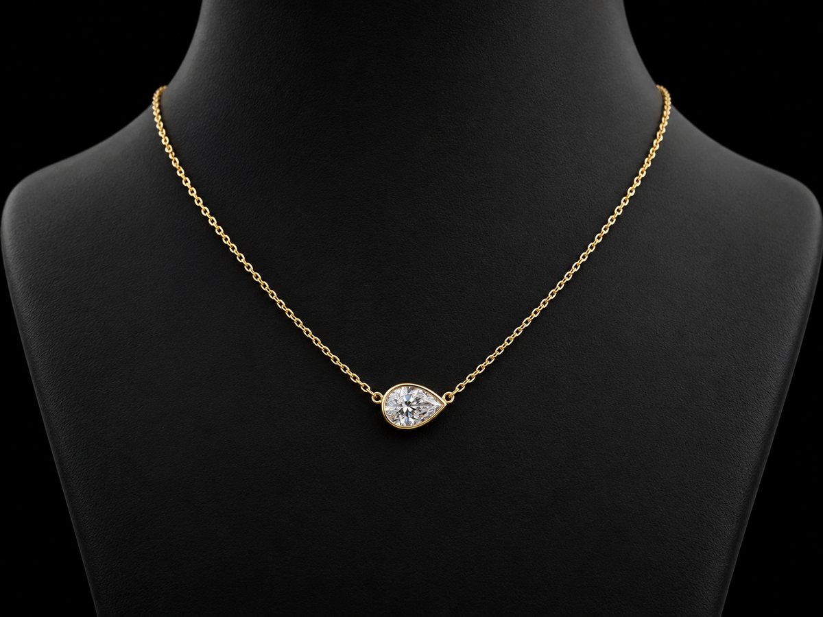 Oval Lab-Grown Diamond Bezel Solitaire Necklace – E VVS2 | 14K Gold | 17" Forza Chain (Copy) Angelica Jewellers