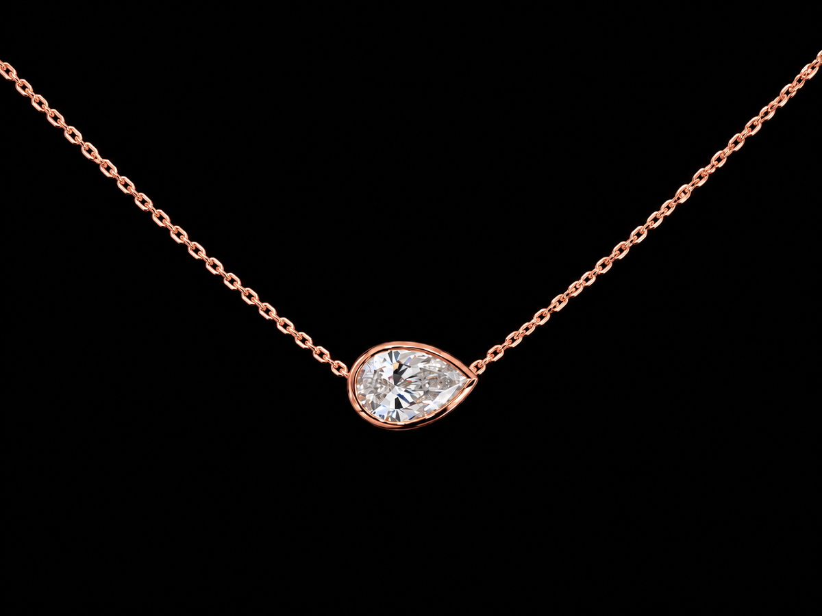 Oval Lab-Grown Diamond Bezel Solitaire Necklace – E VVS2 | 14K Gold | 17" Forza Chain (Copy) Angelica Jewellers