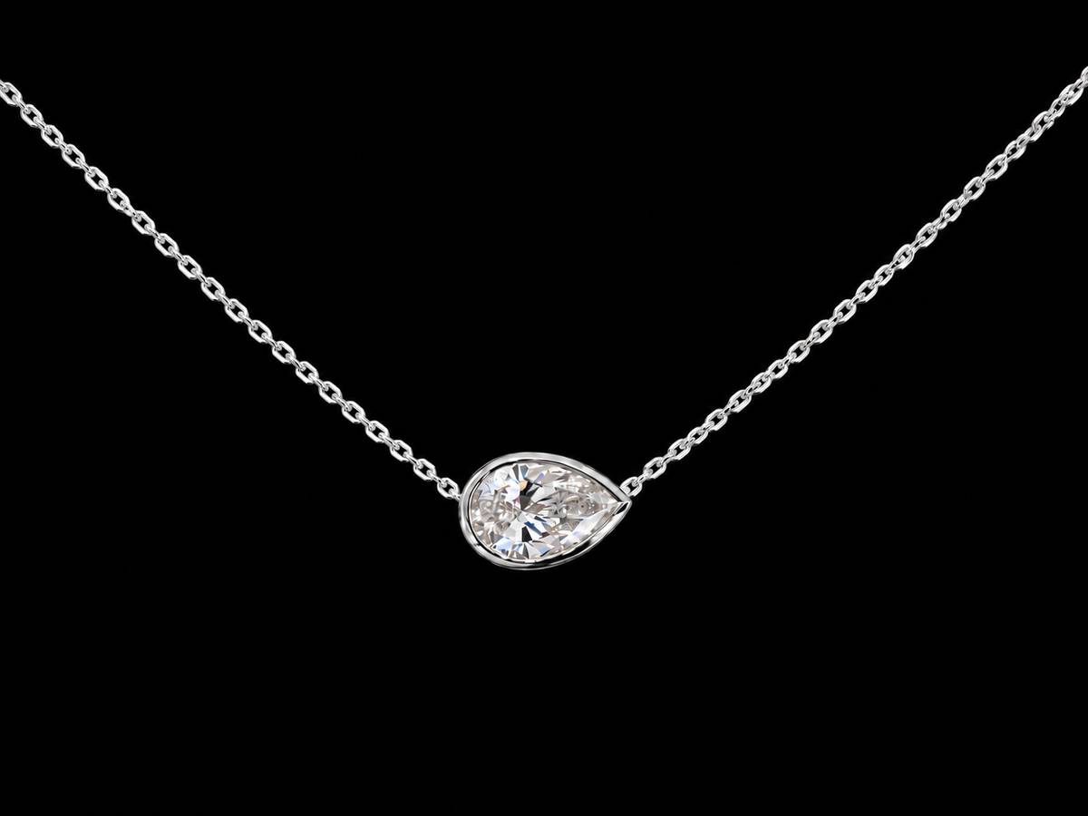 Oval Lab-Grown Diamond Bezel Solitaire Necklace – E VVS2 | 14K Gold | 17" Forza Chain (Copy) Angelica Jewellers