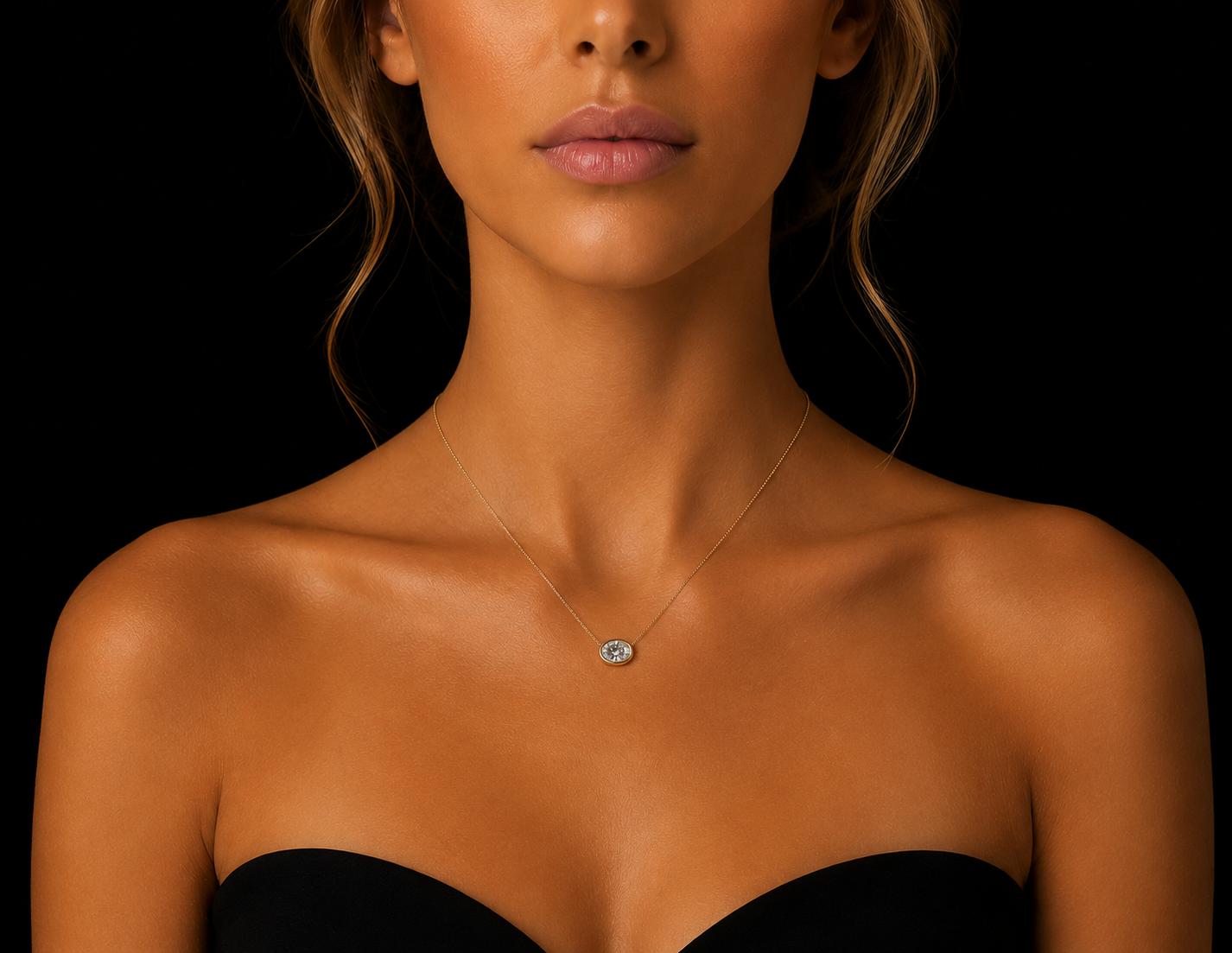 Oval Lab-Grown Diamond Bezel Solitaire Necklace – E VVS2 | 14K Gold | 17" Forza Chain