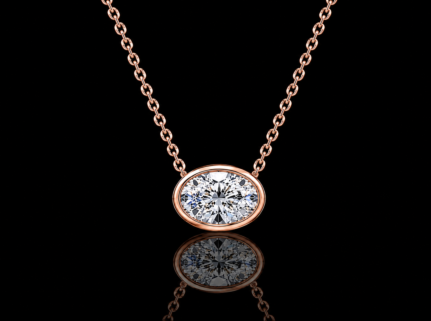 Oval Lab-Grown Diamond Bezel Solitaire Necklace – E VVS2 | 14K Gold | 17" Forza Chain