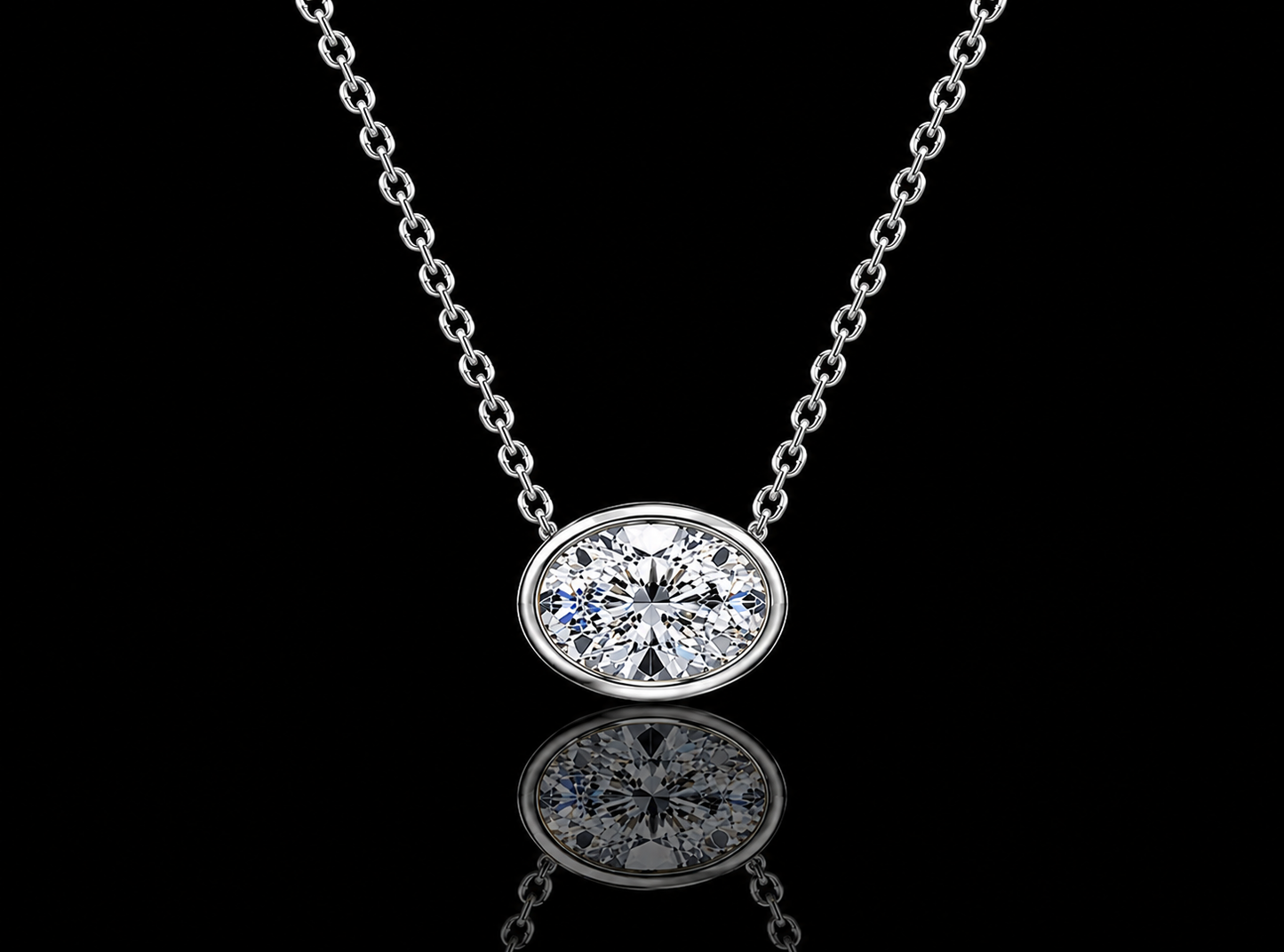 Oval Lab-Grown Diamond Bezel Solitaire Necklace – E VVS2 | 14K Gold | 17" Forza Chain