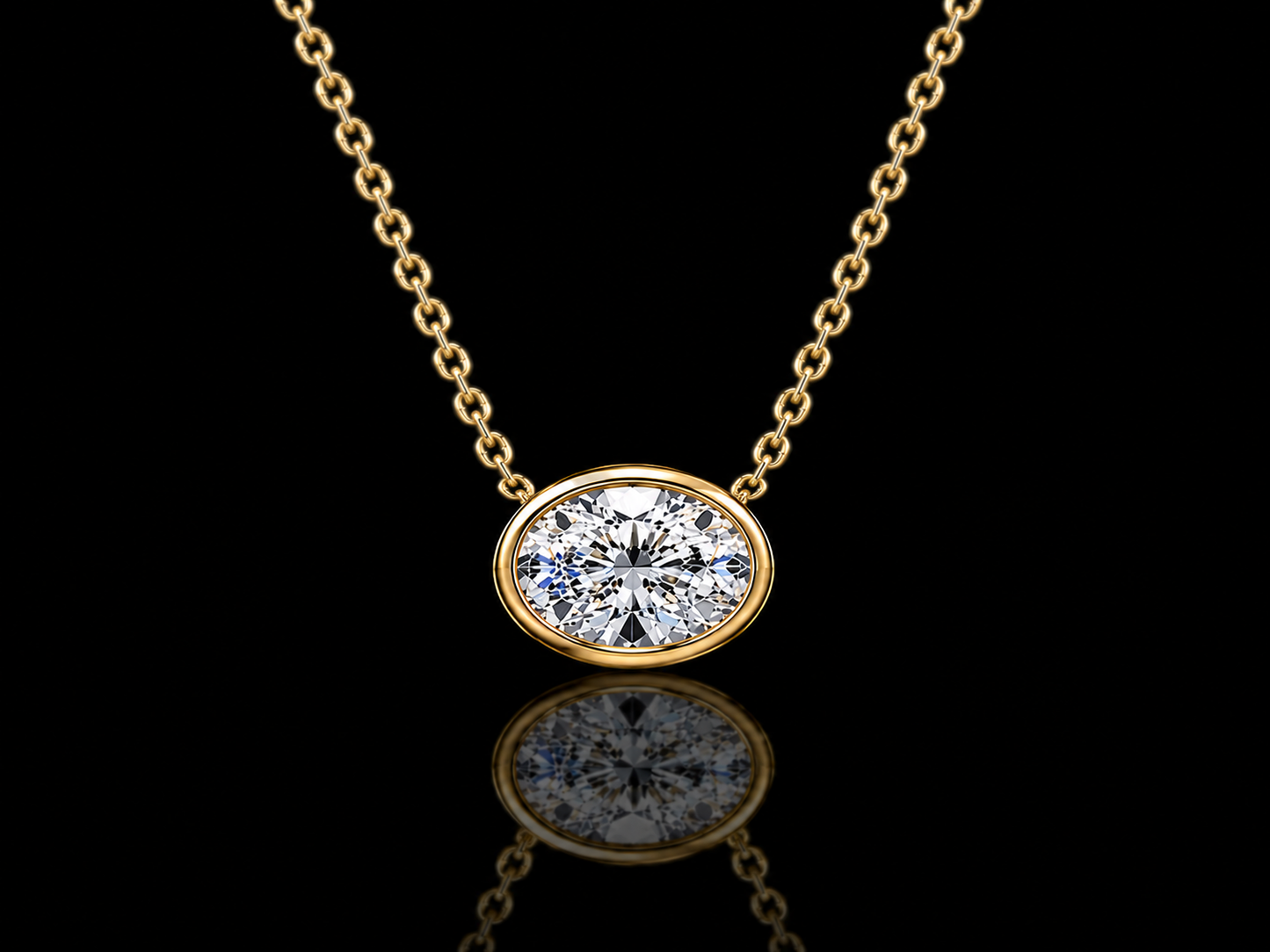 Oval Lab-Grown Diamond Bezel Solitaire Necklace – E VVS2 | 14K Gold | 17" Forza Chain