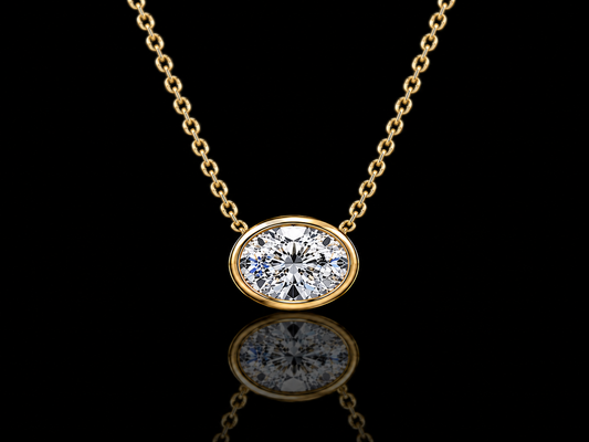 Oval Lab-Grown Diamond Bezel Solitaire Necklace – E VVS2 | 14K Gold | 17" Forza Chain