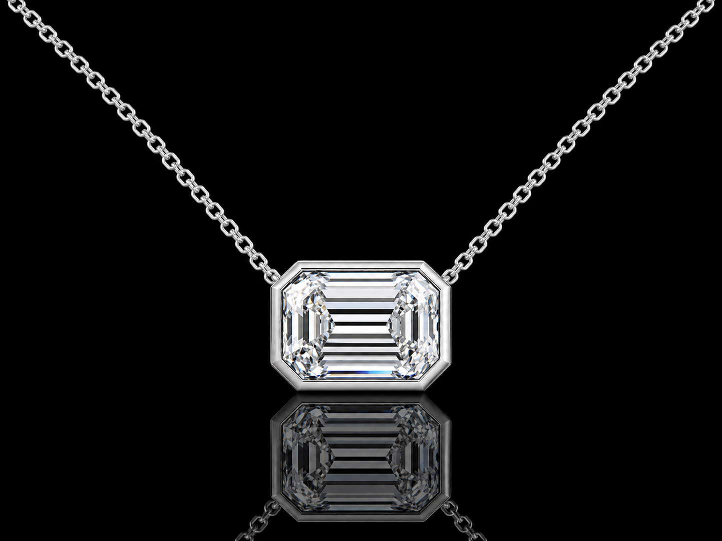 Emerald-Cut Lab-Grown Diamond Solitaire Necklace – Bezel Set, E VVS2 | 14K Gold