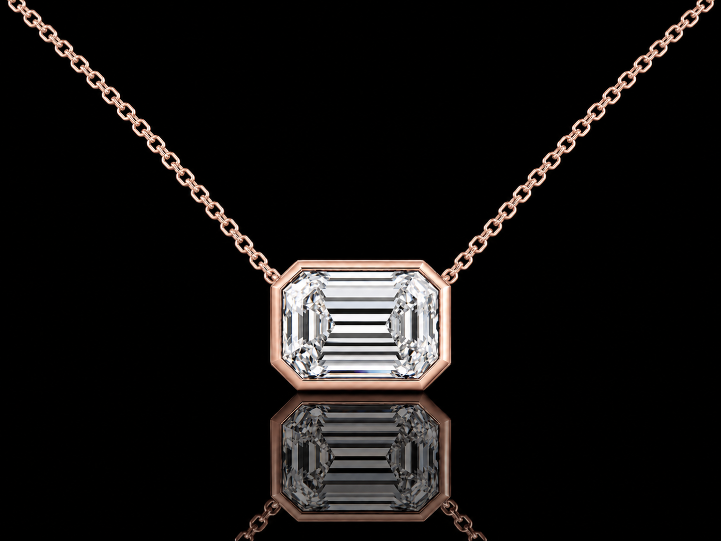 Emerald-Cut Lab-Grown Diamond Solitaire Necklace – Bezel Set, E VVS2 | 14K Gold