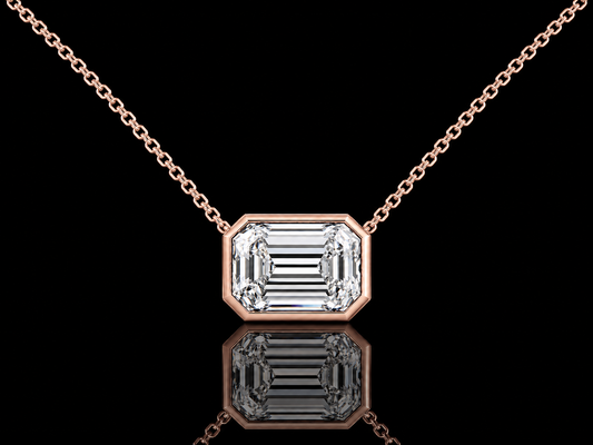 Emerald-Cut Lab-Grown Diamond Solitaire Necklace – Bezel Set, E VVS2 | 14K Gold