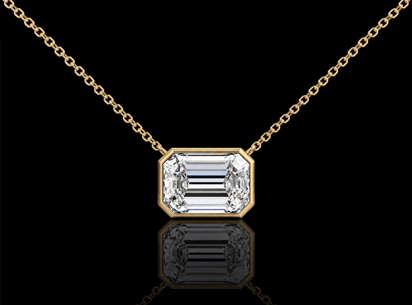 Emerald-Cut Lab-Grown Diamond Solitaire Necklace – Bezel Set, E VVS2 | 14K Gold