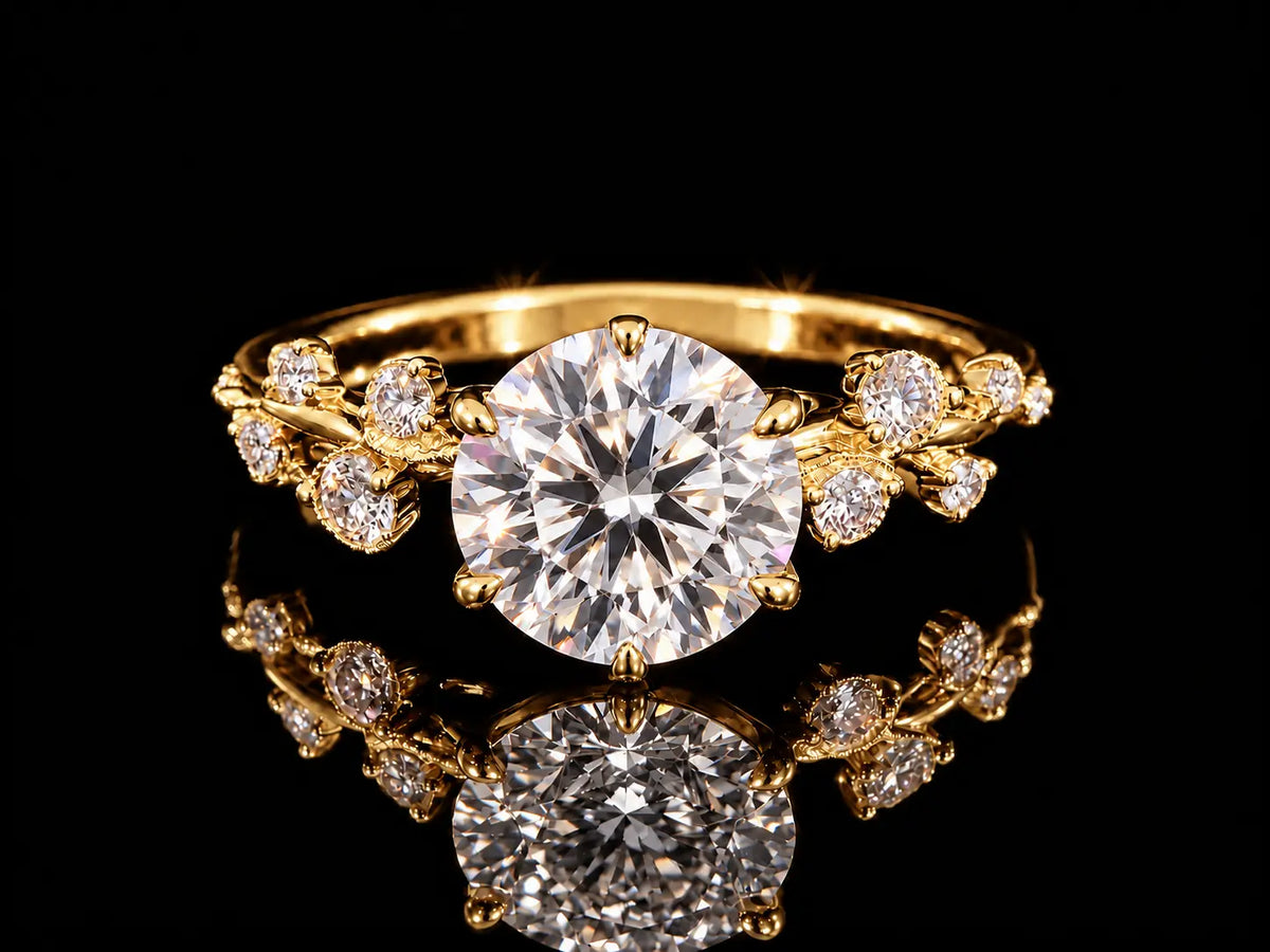 18K Yellow Gold Lab Round Cut Diamond Engagement Ring – 1.95 ct Total – IGI Certified Angelica Jewellers