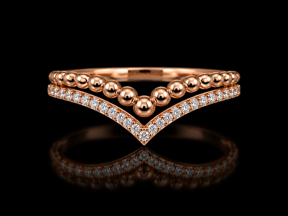 10K Rose Gold Diamond Beaded Chevron Ring Angelica Jewellers