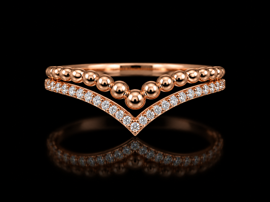 10K Rose Gold Diamond Beaded Chevron Ring Angelica Jewellers