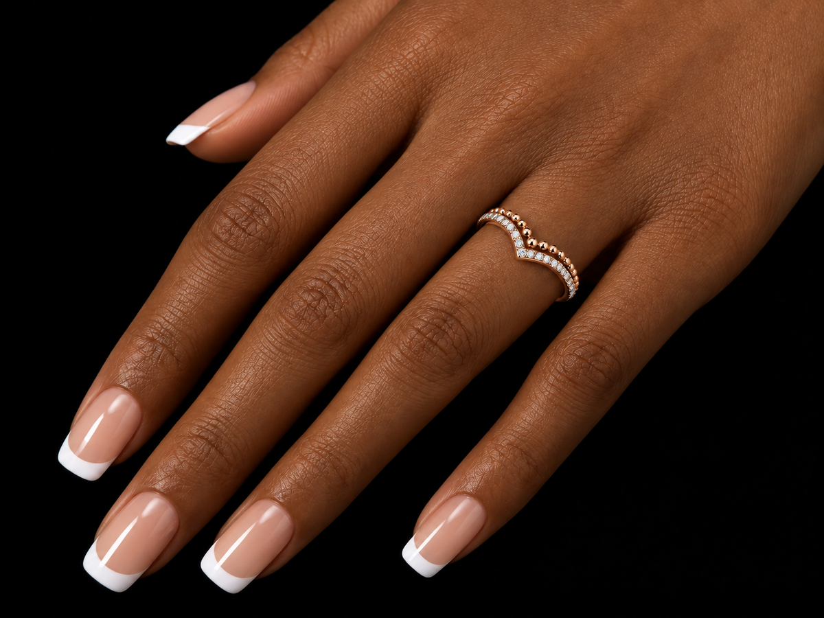 10K Rose Gold Diamond Beaded Chevron Ring Angelica Jewellers