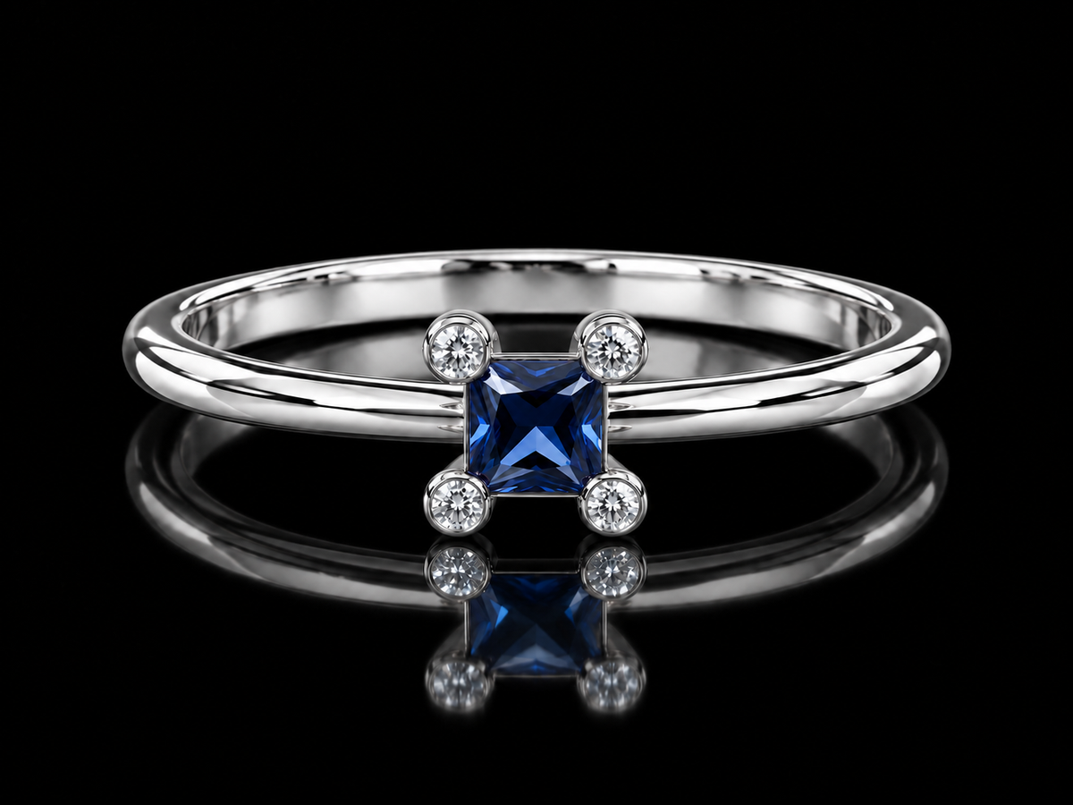 18K White Gold Princess-Cut Sapphire Diamond Ring Angelica Jewellers