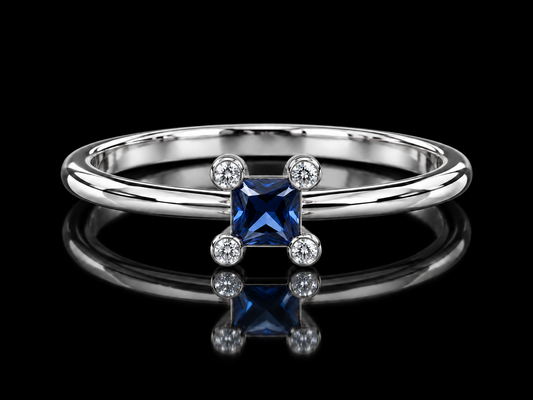 18K White Gold Princess-Cut Sapphire Diamond Ring Angelica Jewellers
