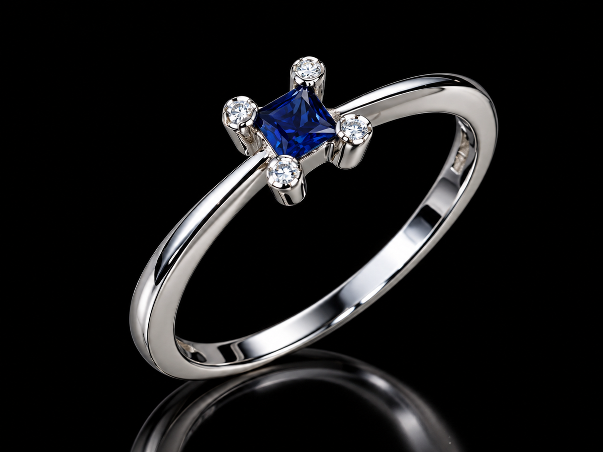 18K White Gold Princess-Cut Sapphire Diamond Ring Angelica Jewellers