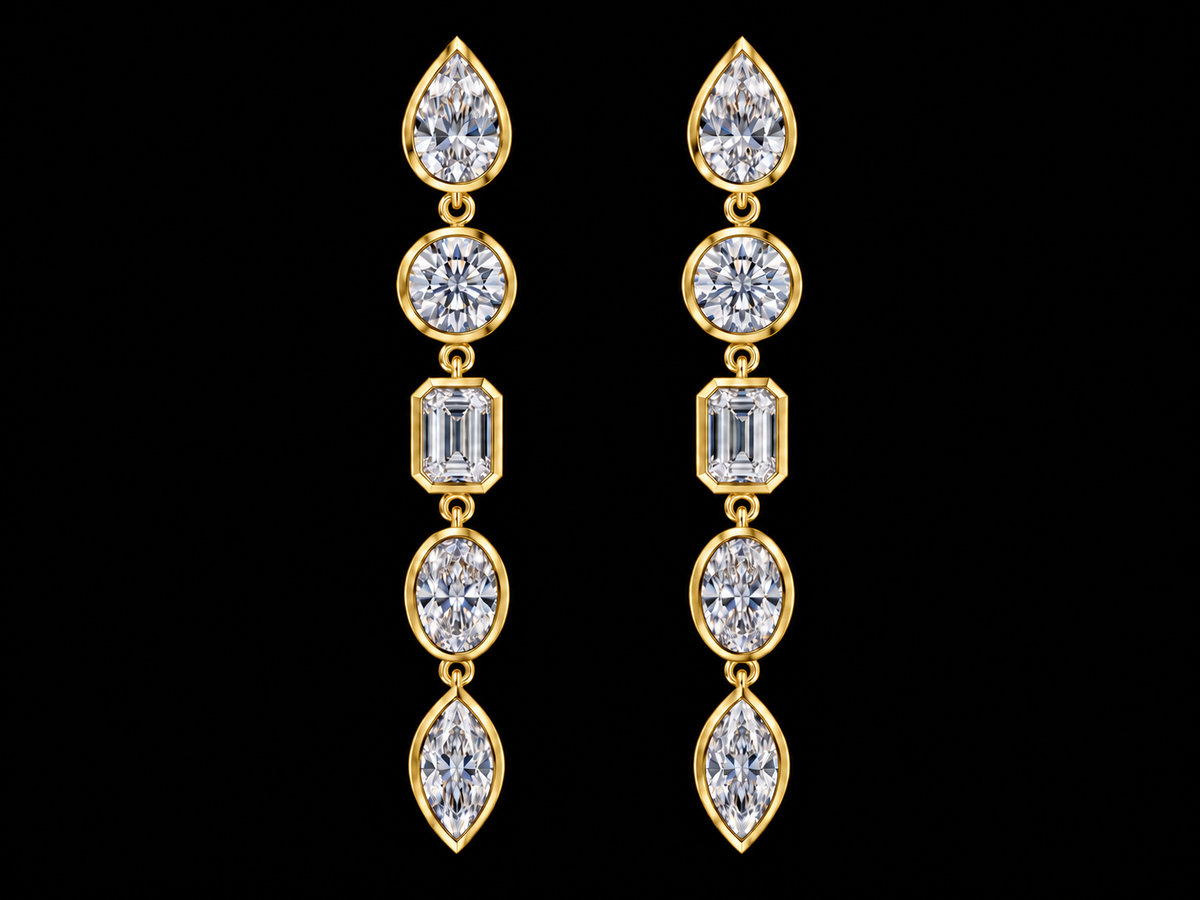 Multi-Shape Gold 14kt Diamond Drop Earrings – 3.16 CTW Angelica Jewellers X Waves
