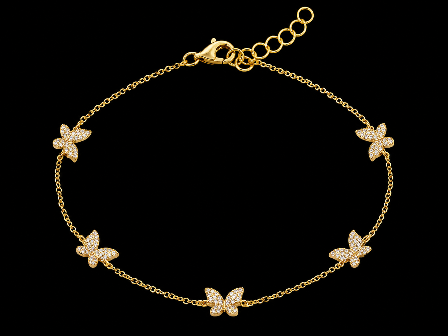 14K Yellow Gold 5 Butterflies Diamond Bracelet