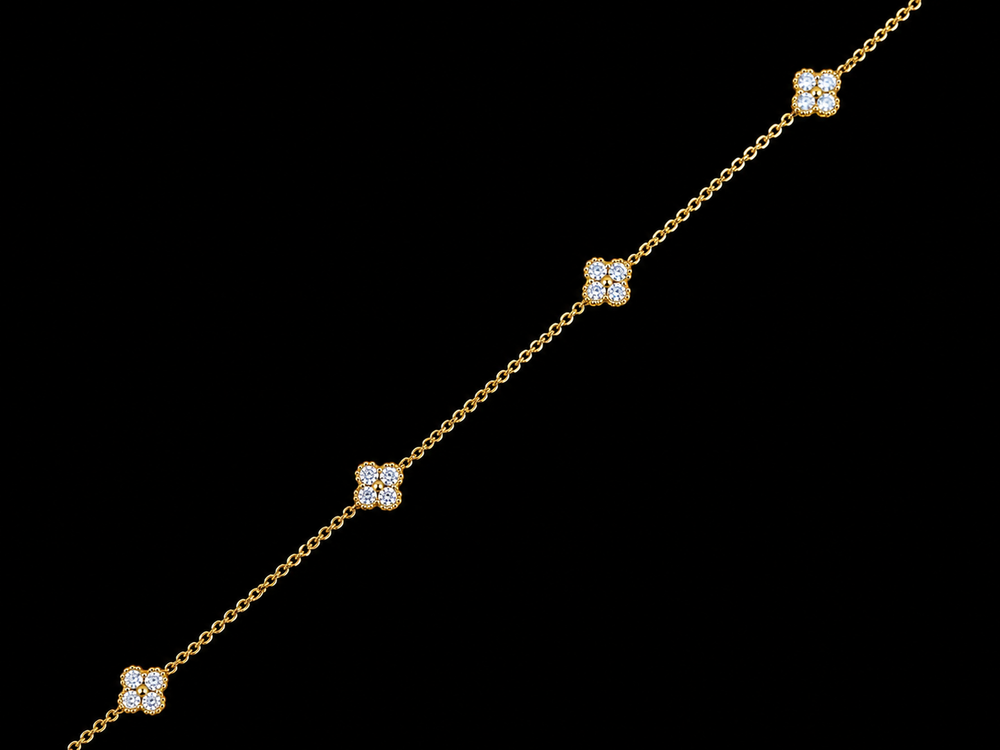 14K Yellow Gold 5 Clover Diamond Bracelet – 0.36 CT