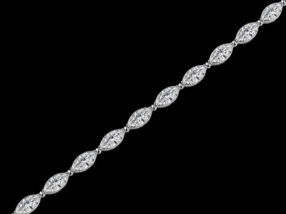 14K Gold 9.70 CTW Lab-Grown Marquise Diamond Tennis Bracelet – F+ VS–VVS – 7" Angelica Jewellers