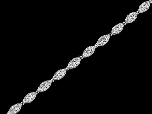 14K Gold 9.70 CTW Lab-Grown Marquise Diamond Tennis Bracelet – F+ VS–VVS – 7"