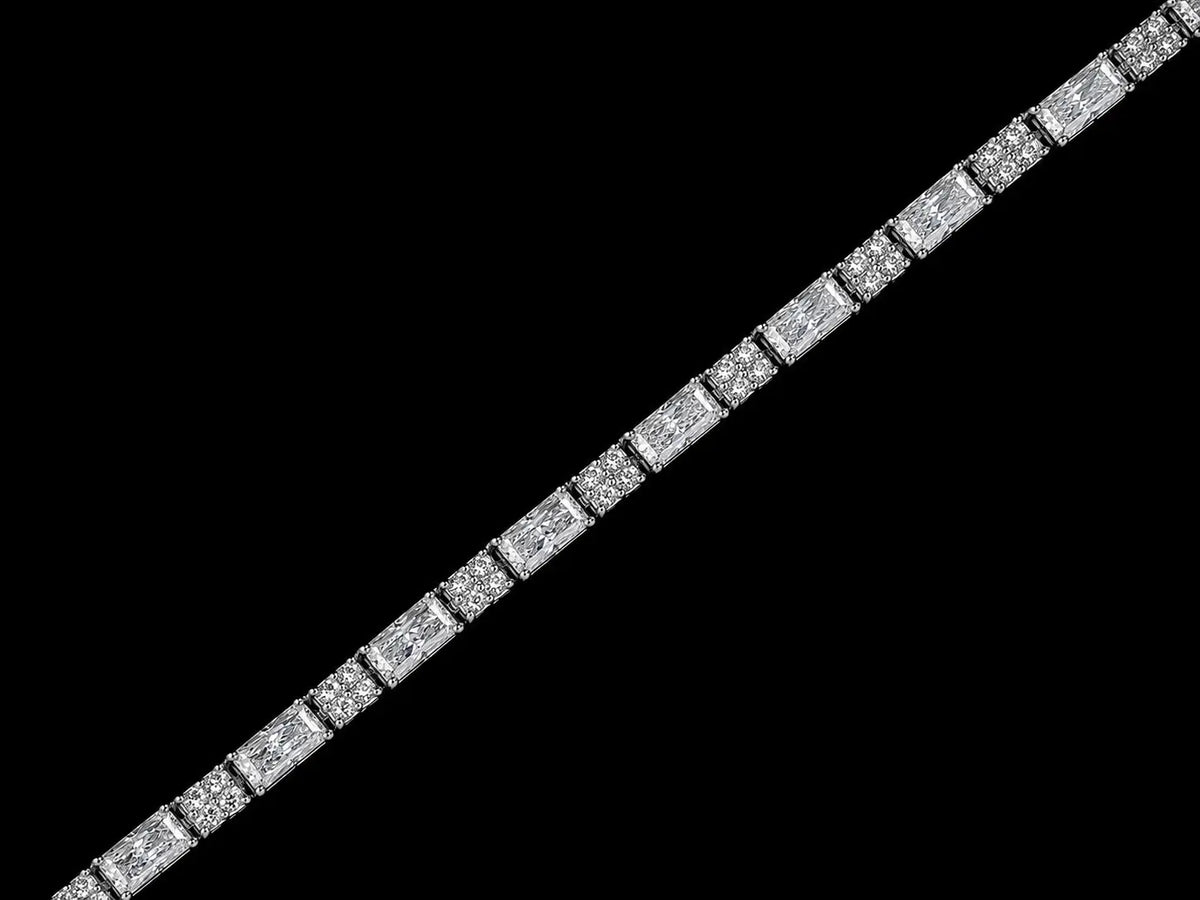 14K Gold 6.84 CTW Lab-Grown Elongated Radiant & Round Diamond Tennis Bracelet – F+ VS–VVS Angelica Jewellers