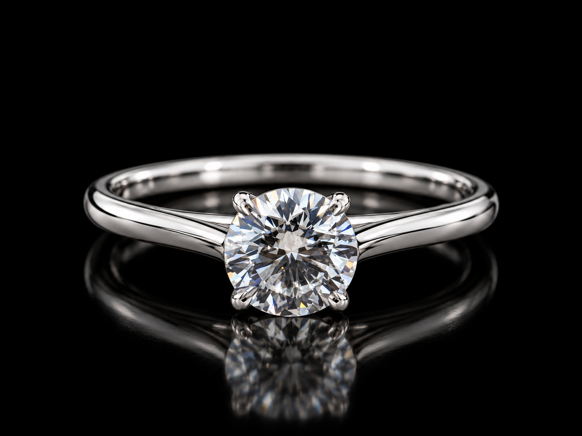 1.01 CT Round Brilliant Lab-Grown Diamond Cathedral Solitaire Ring in 14K White Gold - VVS2, E, IGI-Certified Angelica Jewellers