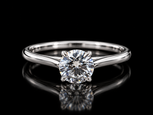 1.01 CT Round Brilliant Lab-Grown Diamond Cathedral Solitaire Ring in 14K White Gold - VVS2, E, IGI-Certified Angelica Jewellers