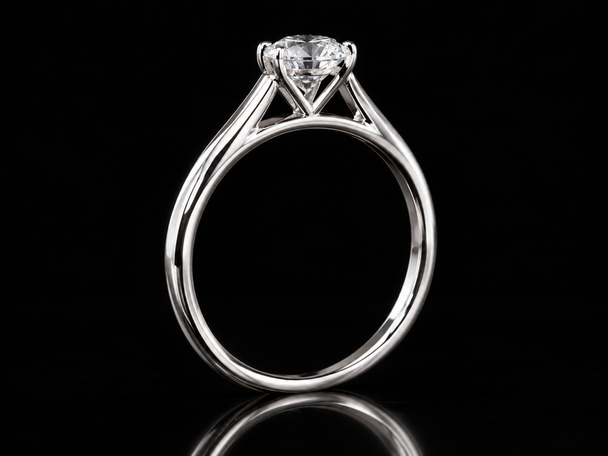 1.01 CT Round Brilliant Lab-Grown Diamond Cathedral Solitaire Ring in 14K White Gold - VVS2, E, IGI-Certified Angelica Jewellers