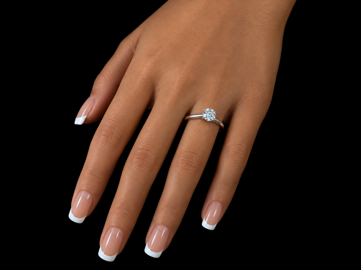 1.01 CT Round Brilliant Lab-Grown Diamond Cathedral Solitaire Ring in 14K White Gold - VVS2, E, IGI-Certified Angelica Jewellers