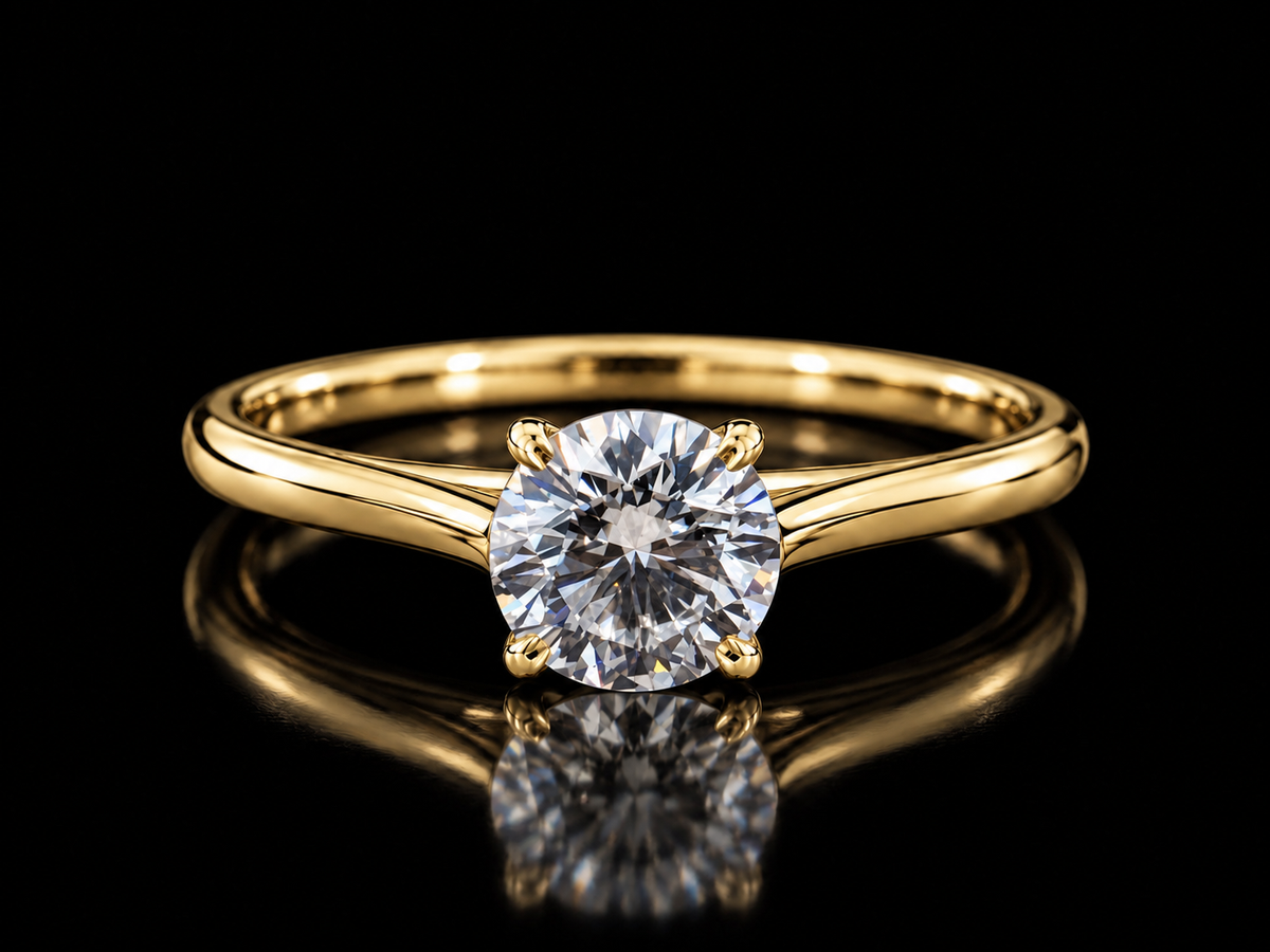 1.01 CT Round Brilliant Lab-Grown Diamond Cathedral Solitaire Ring in 14K Yellow Gold - VVS2, E, IGI-Certified (Copy) Angelica Jewellers