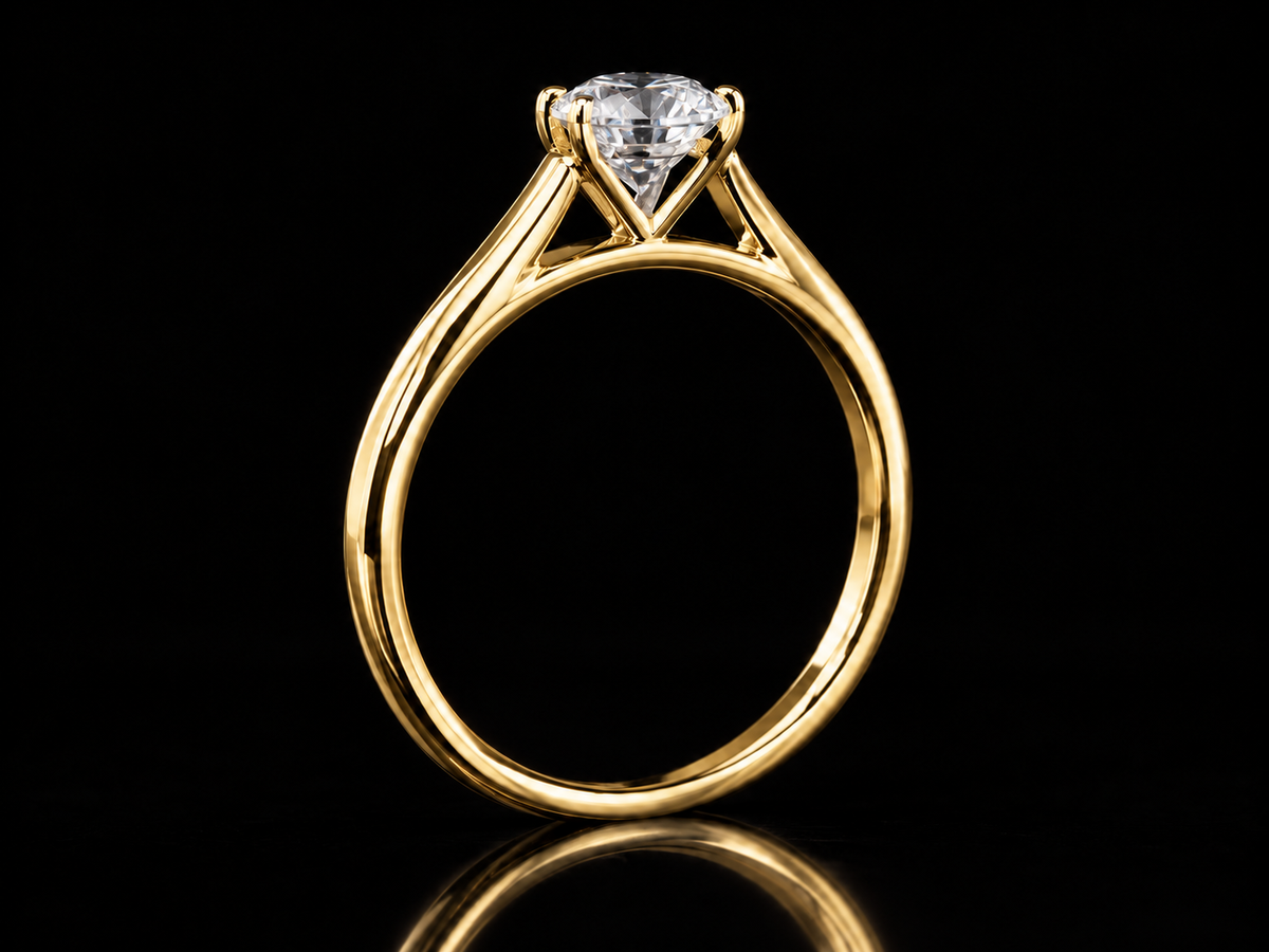 1.01 CT Round Brilliant Lab-Grown Diamond Cathedral Solitaire Ring in 14K Yellow Gold - VVS2, E, IGI-Certified (Copy) Angelica Jewellers