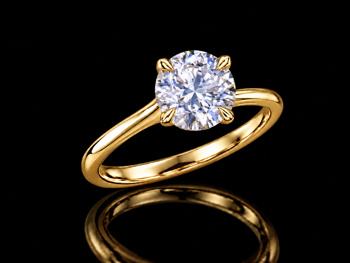 1.01 CT Round Brilliant Lab-Grown Diamond Cathedral Solitaire Ring in 14K Yellow Gold - VVS2, E, IGI-Certified (Copy) Angelica Jewellers