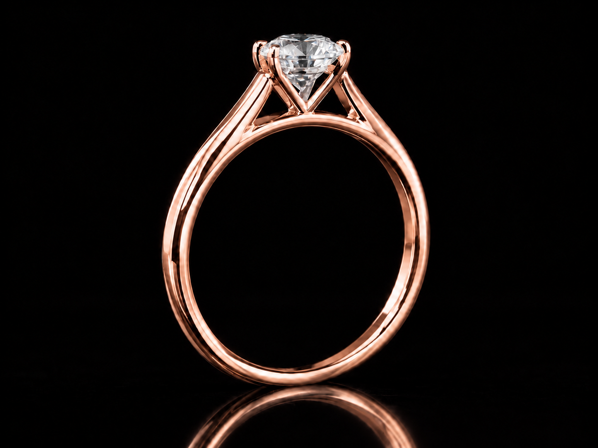 1.01 CT Round Brilliant Lab-Grown Diamond Cathedral Solitaire Ring in 14K Rose Gold - VVS2, E, IGI-Certified Angelica Jewellers