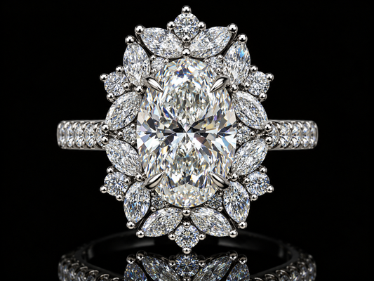 4.50 CTW Oval & Marquise Diamond Floral Halo Cocktail Ring – E VVS2 IGI