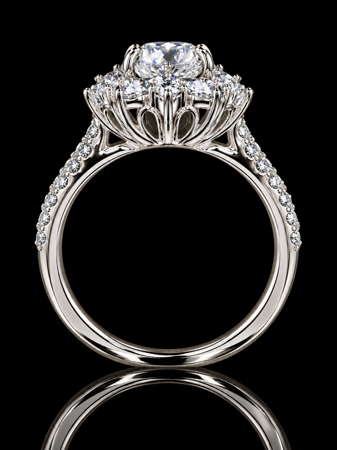 4.50 CTW Oval & Marquise Diamond Floral Halo Cocktail Ring – E VVS2 IGI
