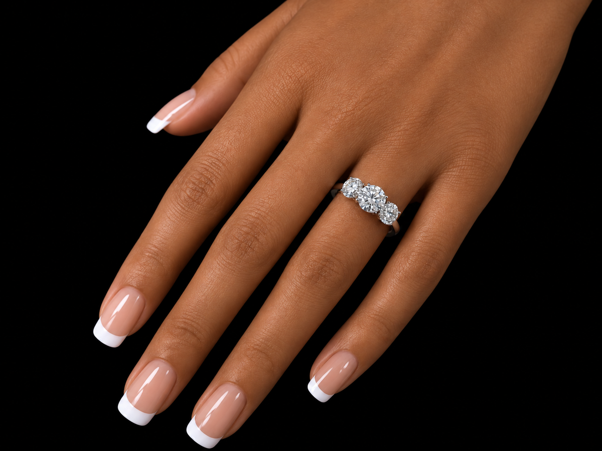 2.00 CTW D VVS2 Round Brilliant Lab-Grown Diamond Trinity Engagement Ring – IGI Certified