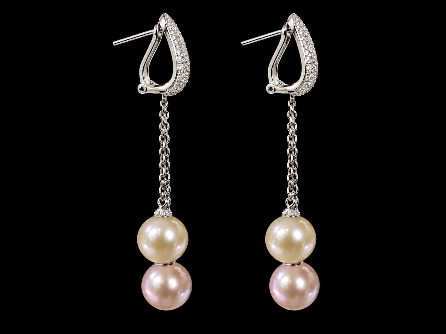 18K White Gold South Sea Pearl &amp; Diamond Pavé Dangle Earrings – 0.80 CTW