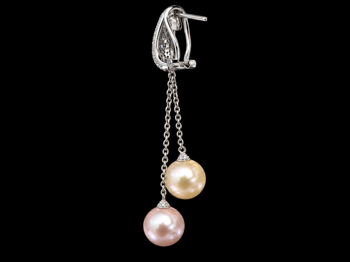 18K White Gold South Sea Pearl &amp; Diamond Pavé Dangle Earrings – 0.80 CTW