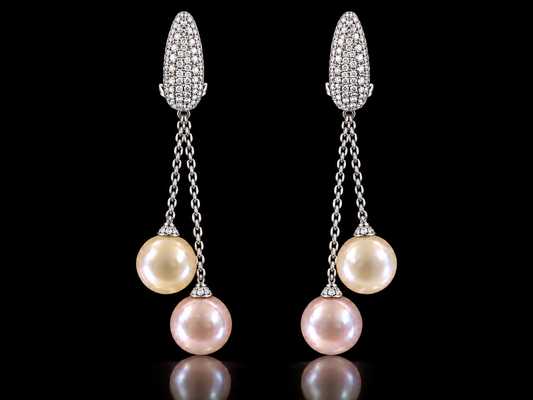 18K White Gold South Sea Pearl &amp; Diamond Pavé Dangle Earrings – 0.80 CTW