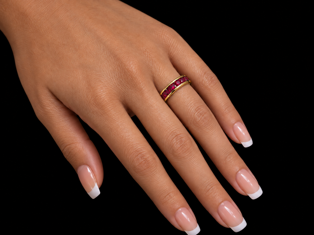 Mozambique Pigeon Blood Ruby Three-Quarter Eternity Band – 2.17 CTW Angelica Jewellers